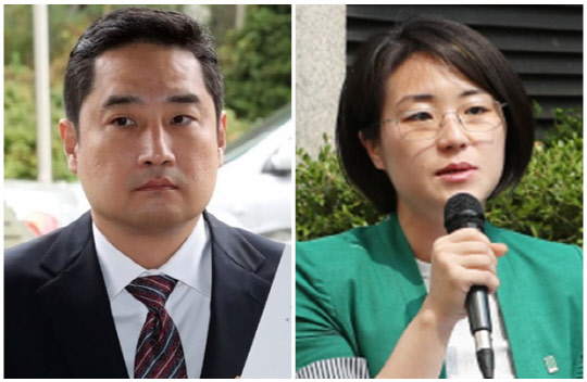 강용석(왼쪽) 변호사와 신지예 국민의힘 새시대준비위원회 수석부위원장. 연합뉴스